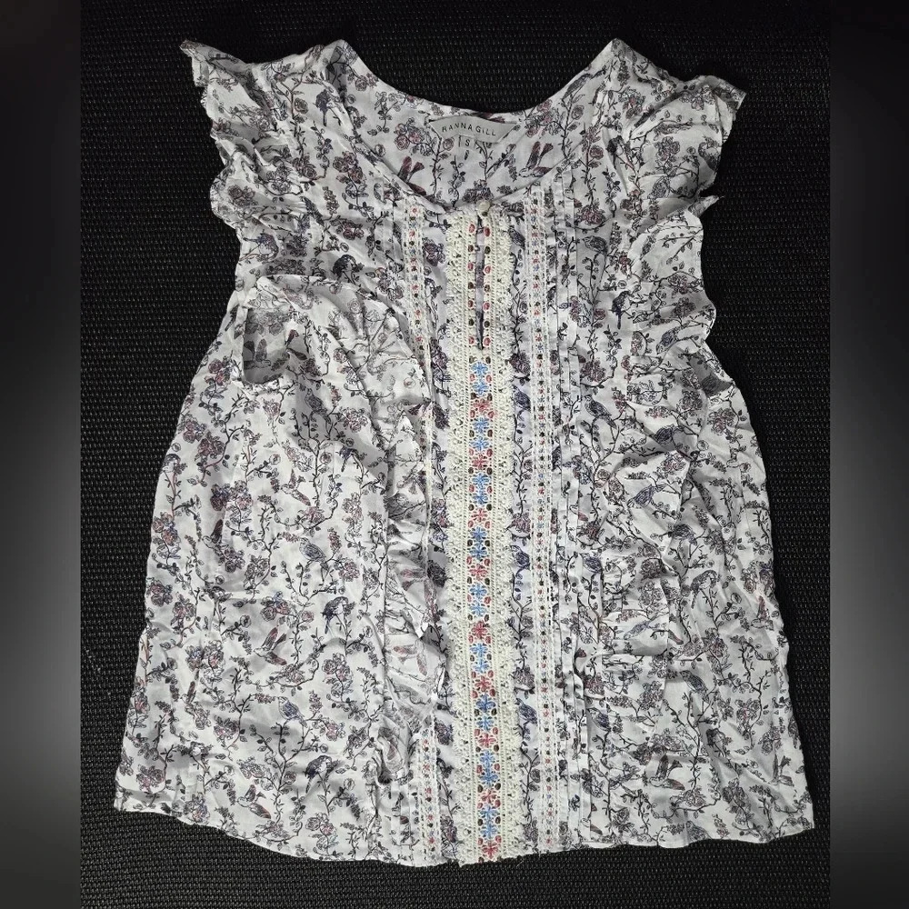 Anthropologie Ranna Gill | Faye Floral Birds Sleeveless Blouse Sz S